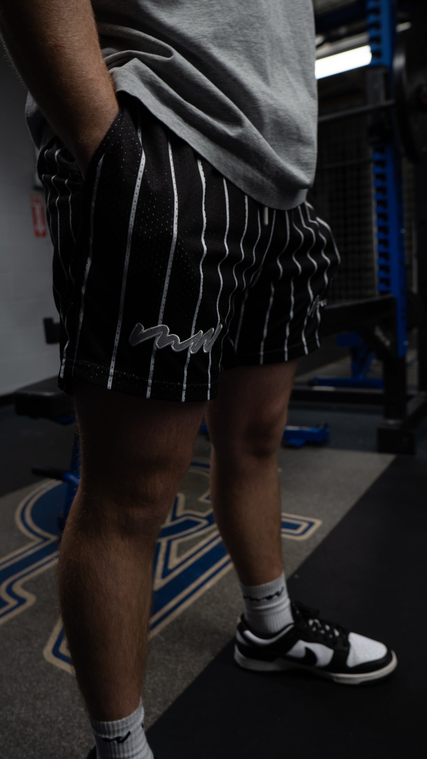 Black Pinstriped Mesh Shorts