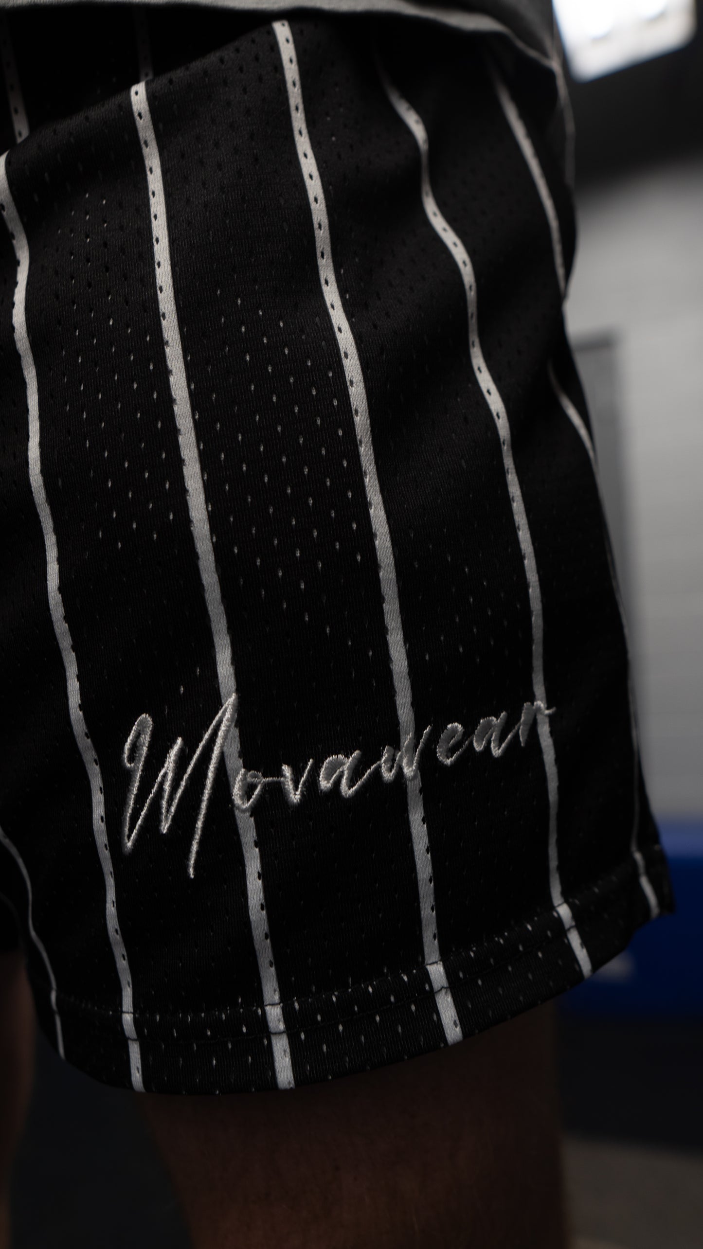 Black Pinstriped Mesh Shorts