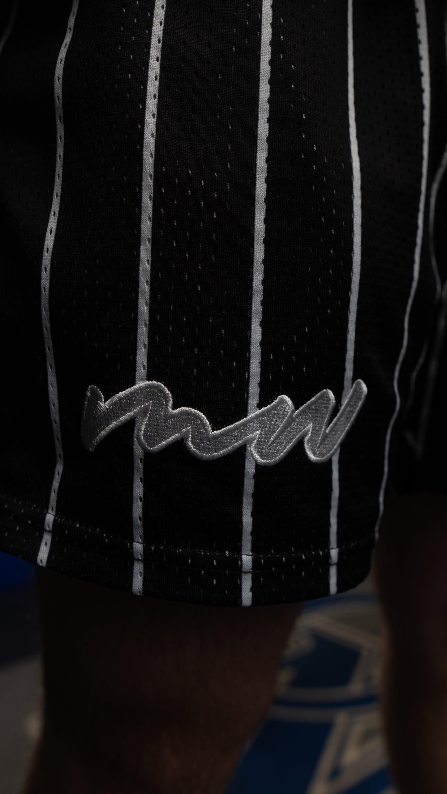 Black Pinstriped Mesh Shorts