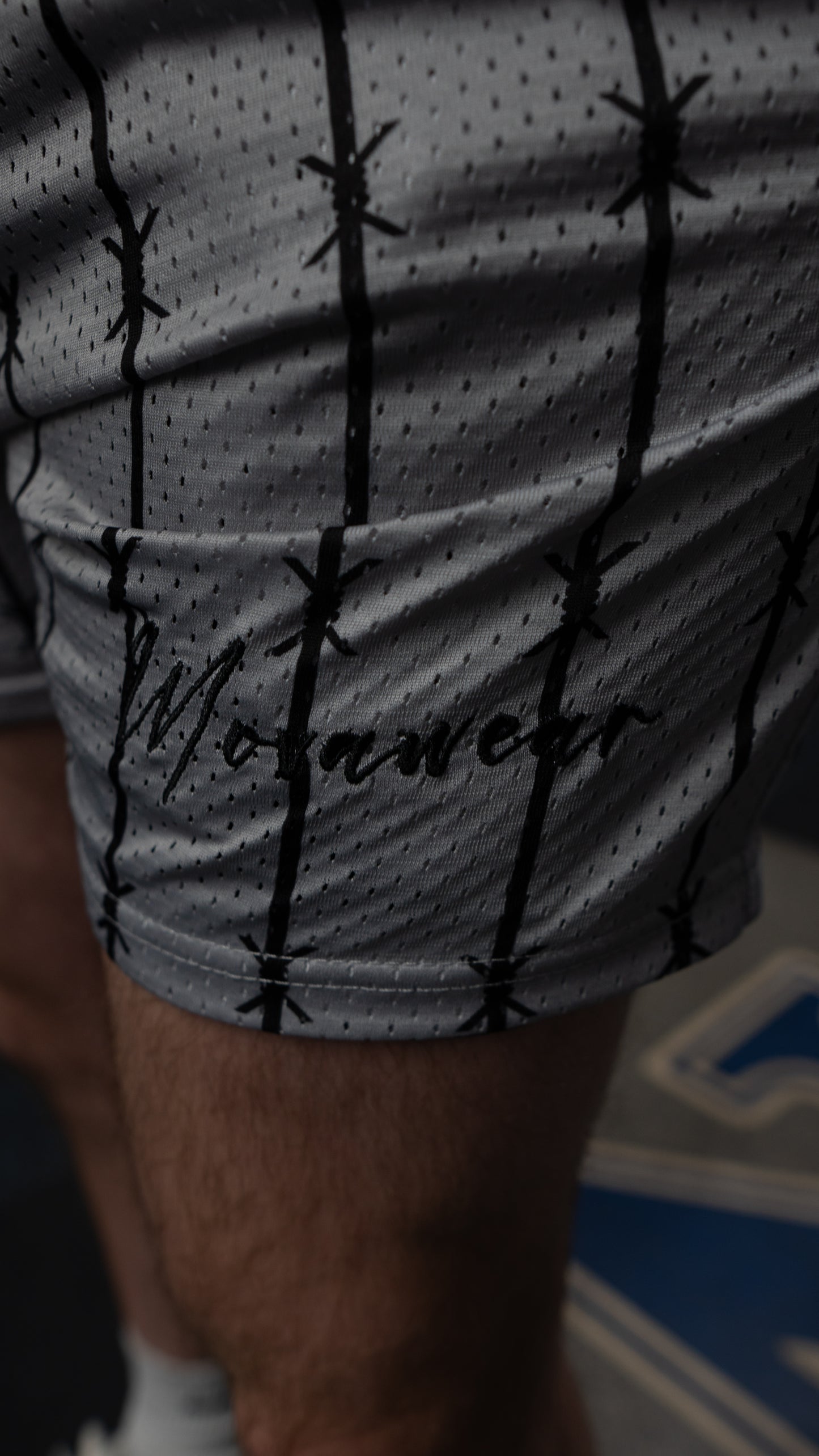 Gray Barbed Wire Mesh Shorts