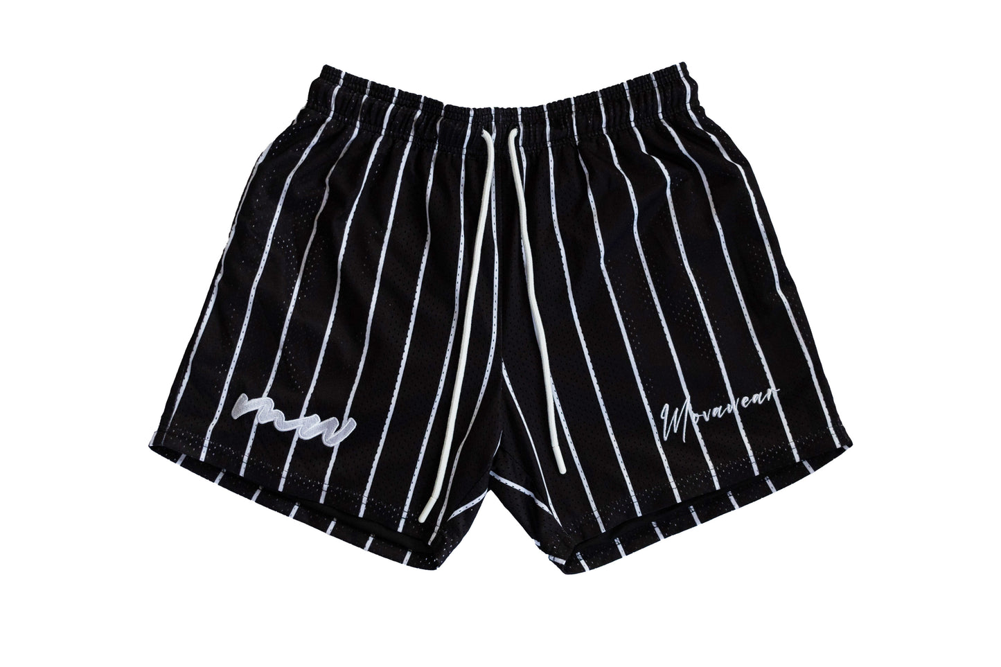 Black Pinstriped Mesh Shorts